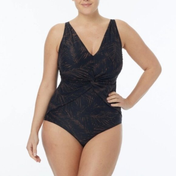 MICHAEL Kors Plus Size 18 Deep 1-Pc Swimsuit Abstract Palm🆕📦⌚🏃🏻💨⚡🚚 - Picture 1 of 16